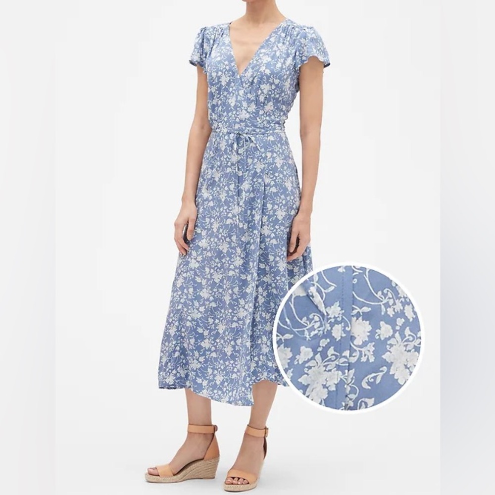 Gap Factory Midi Blue Floral Wrap Dress - Picture 3 of 3